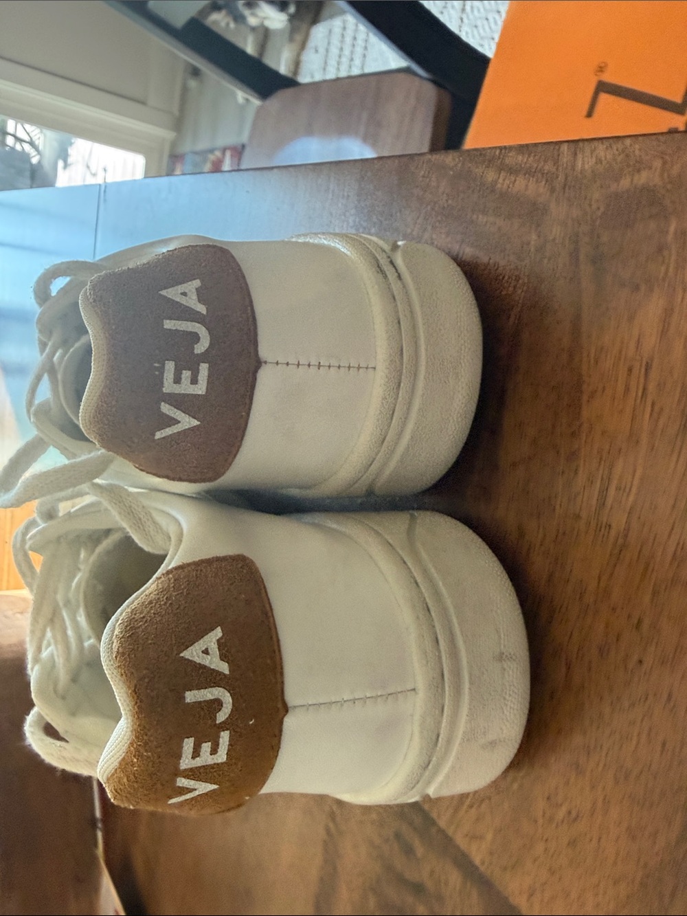 Veja White Leather Sneakers with light brown/ caramel Accents - Picture 4 of 10